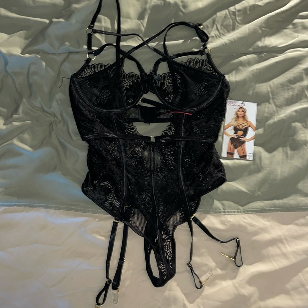 Black Kiss & Tell Strappy Gartered Lingerie Teddy